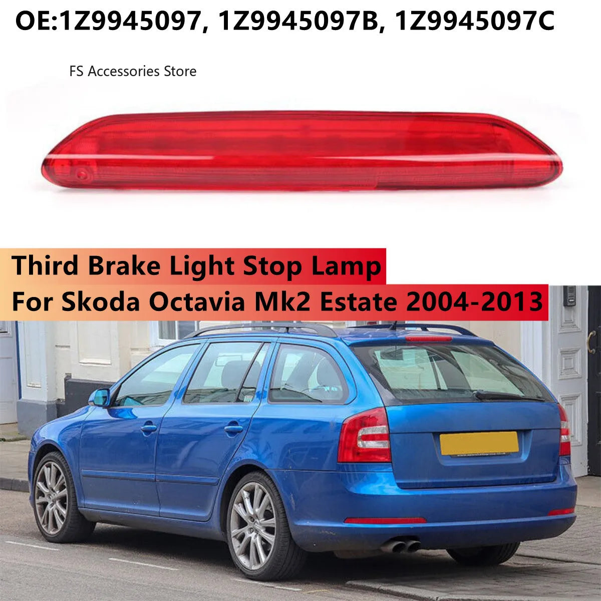 For Skoda Octavia MK2 Estate 2004-2013 Red Rear Center Level 3RD