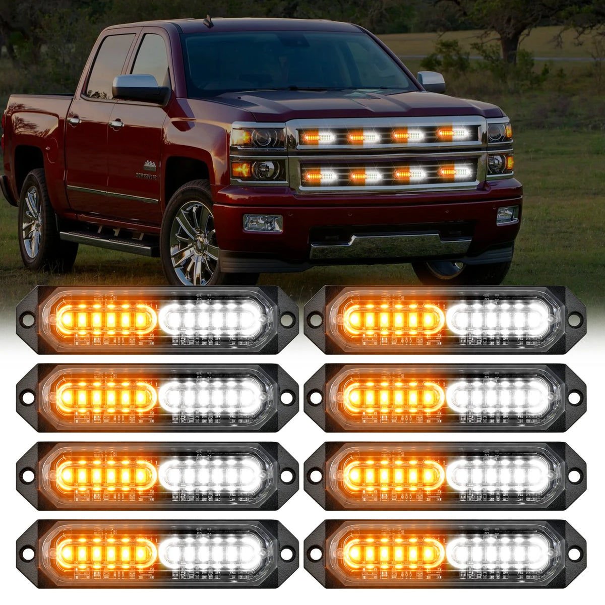 Nilight 8PCS Strobe 12V 24V Amber White Sync Feature