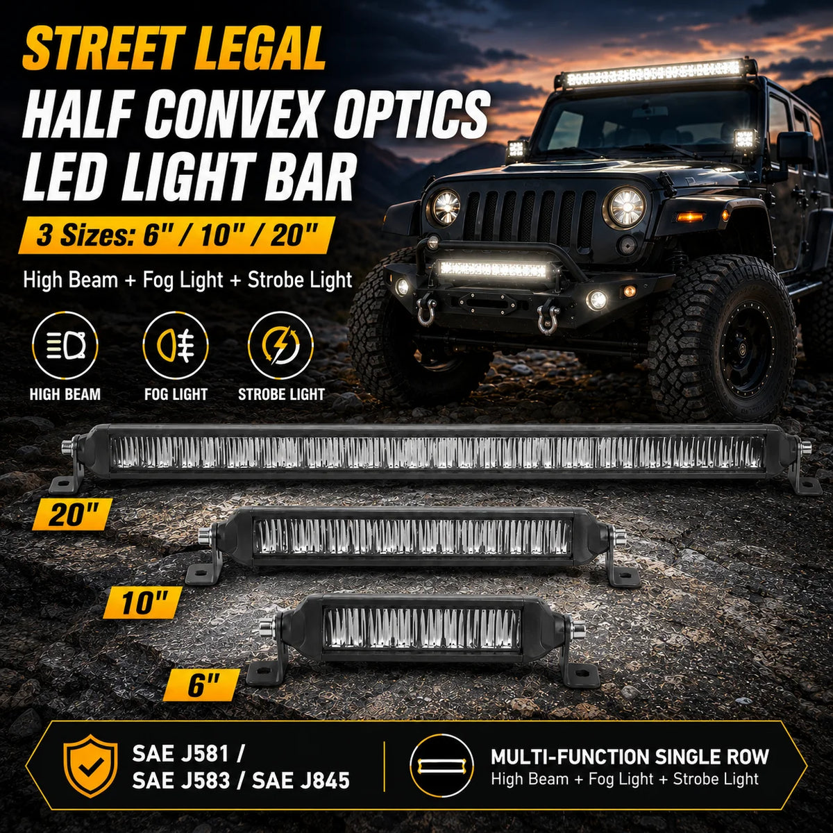 For Offroad CN360 Slim Modular Chipset Bar Half Convex Optics