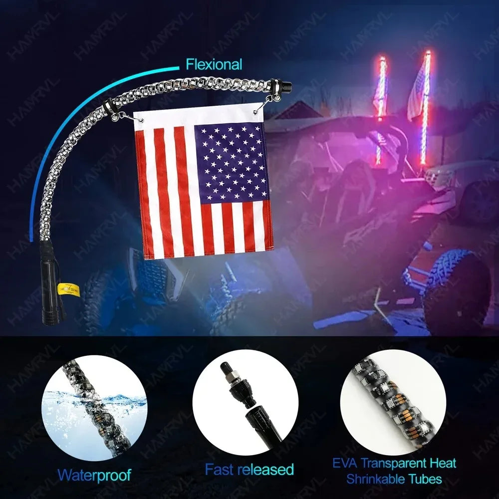 For Offroad Sand Rails Buggies Sxs 2PCS 5FT Whip RGB Waterproof