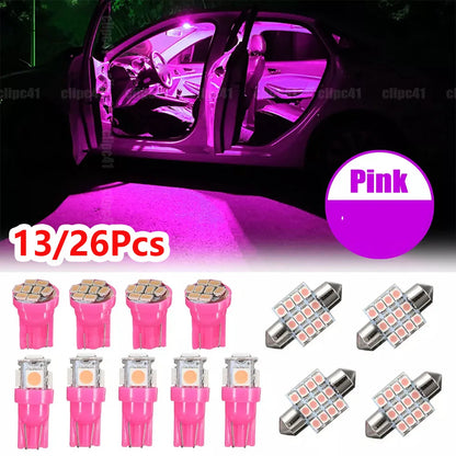 26PCS Purple Pink Interior Package Kit Dome License Plate