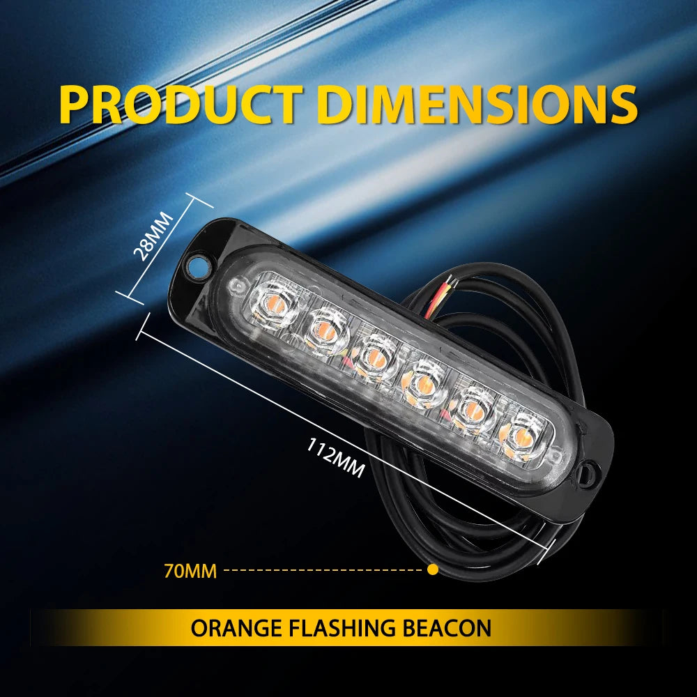 2PCS Amber Strobe Flash Lamps Bars Motorcycle Truck Drl
