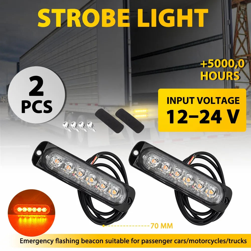 2PCS Amber Strobe Flash Lamps Bars Motorcycle Truck Drl