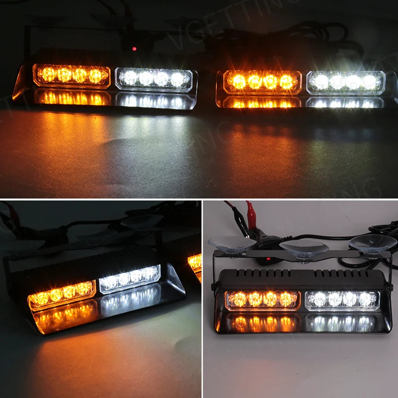 For Flash Warning Lamp Windshield Bar 2-in-1 Front Strobe Beads