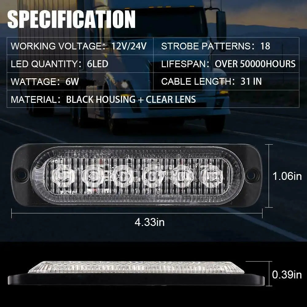 6LED Flashing Warning Strobe Trailer Trucks Vans Emergency Beacon
