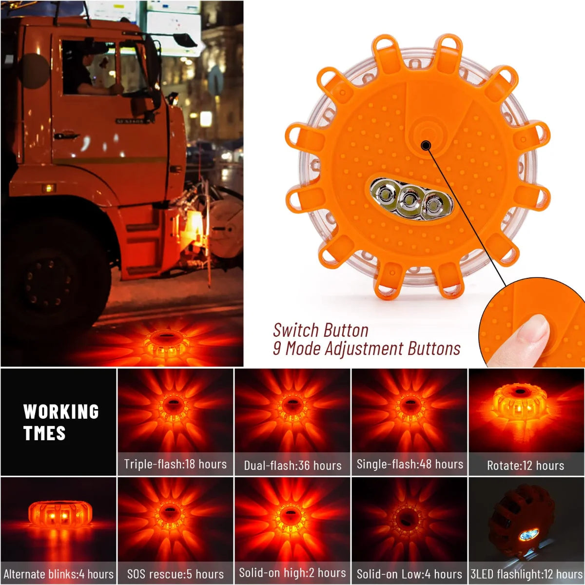 Magnetic Emergency built-in Battery 9mode Safety Beacon Portable