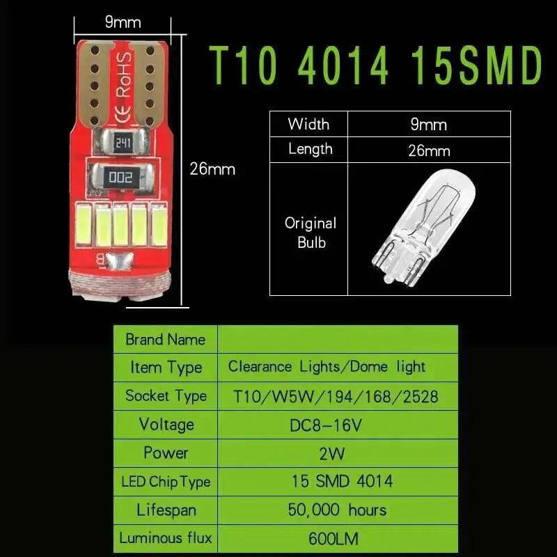 10PCS W5W 168 194 T10 4014 15SMD Bulbs Interior