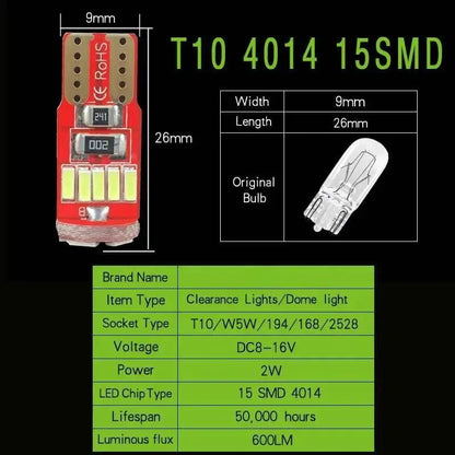 10PCS W5W 168 194 T10 4014 15SMD Bulbs Interior