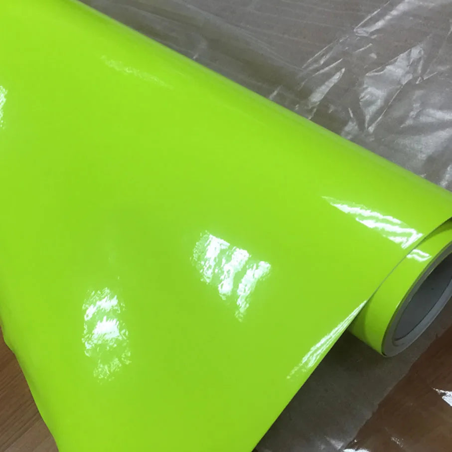 Premium Glossy Fluorescent Yellow Vinyl Sticker Wrap Self
