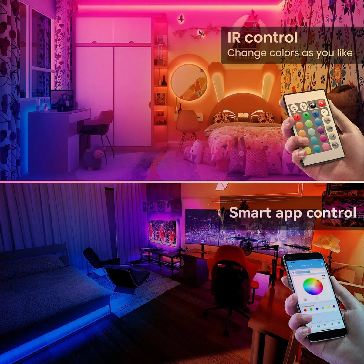 For Living Room Bedroom Courtyard Party 100 130 200FT RGB Smart