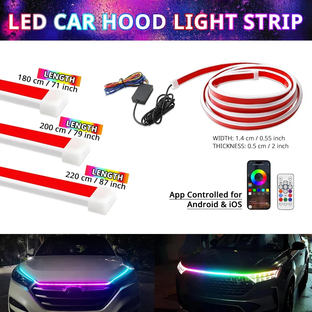 Multi Color APP Control Hood Strip RGB Engine Bay