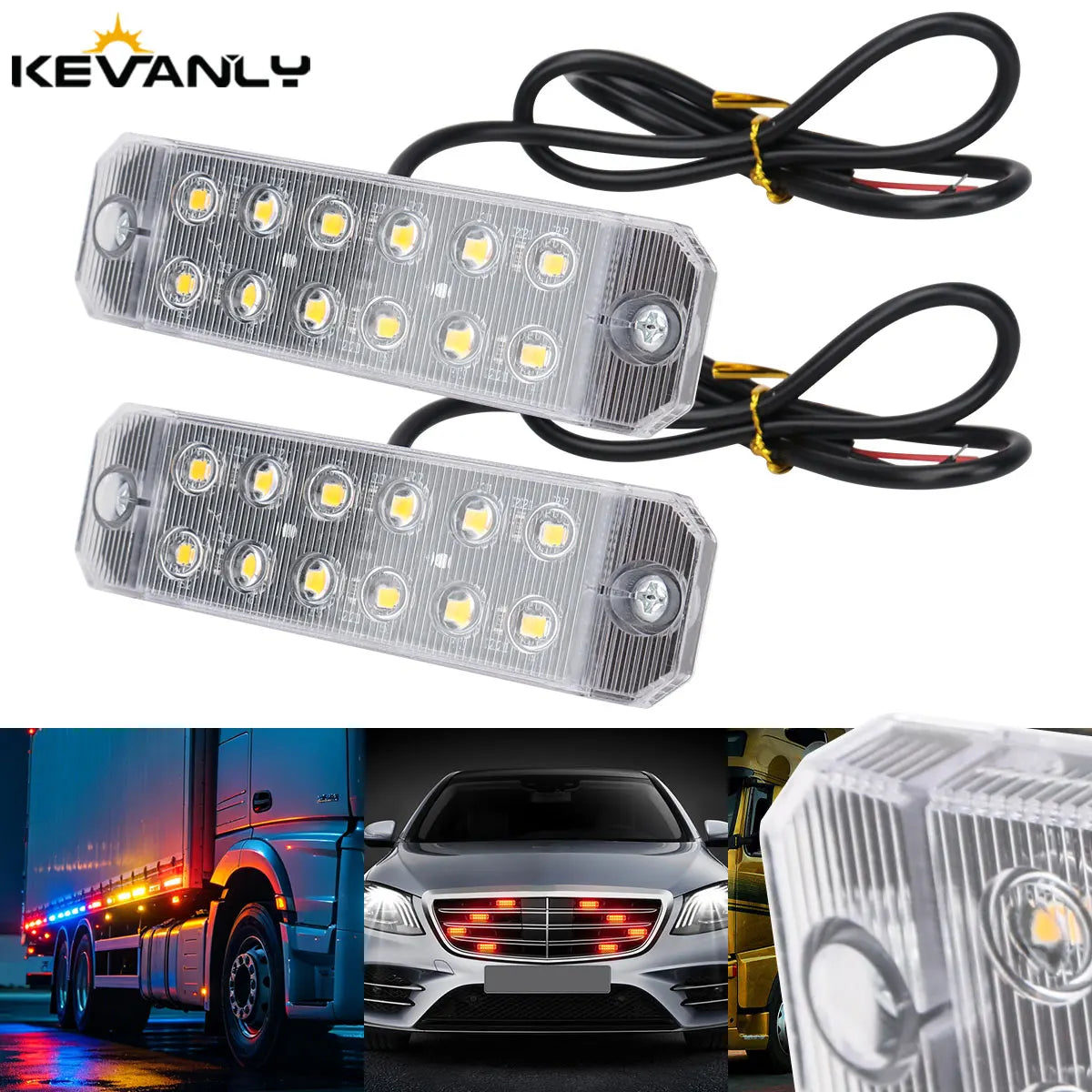 2PCS 12V 24V Side Marker 12SMD Truck Warning Clearance