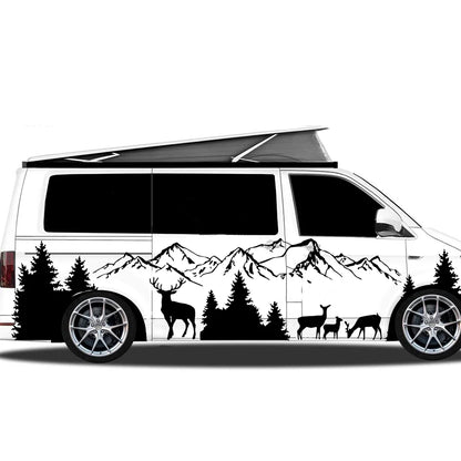 Large Mountain Tree Deer Forest Van Rv Sticker Travel