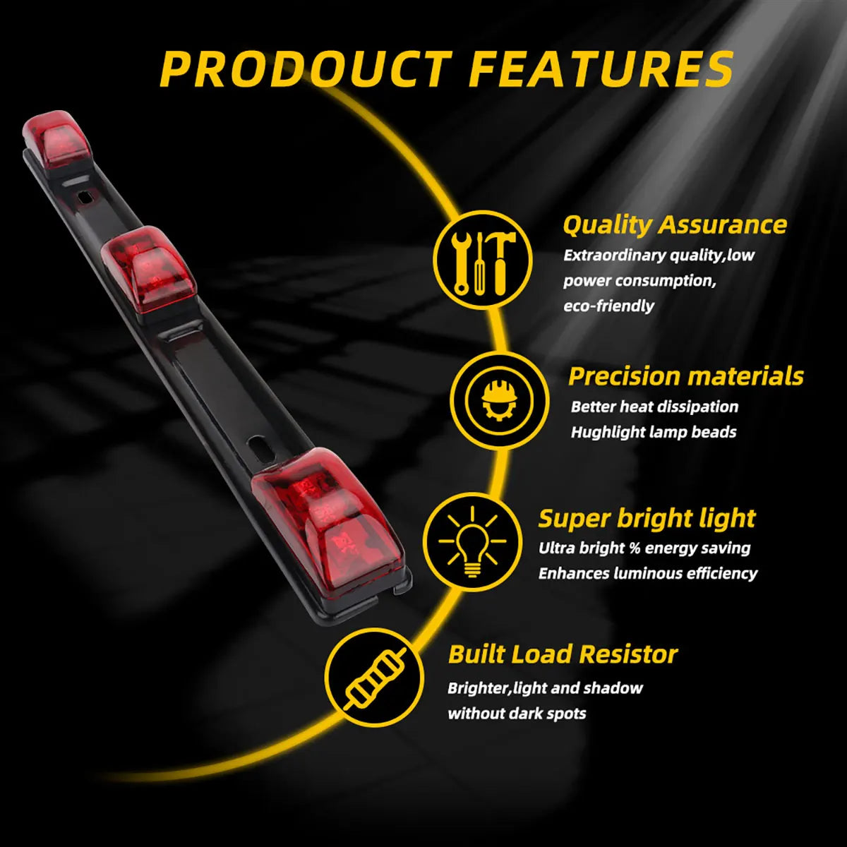 1PCS 9LED Pickup Truck Bar 12V Red Bracket Rear