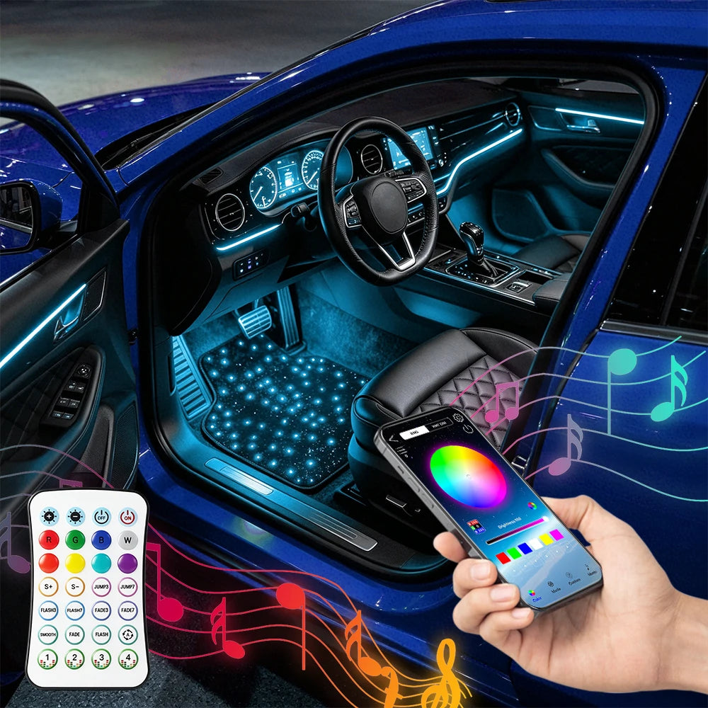 4PCS Starlight Floor Mats APP Control Washable Fiber Optic