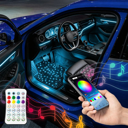 4PCS Starlight Floor Mats APP Control Washable Fiber Optic
