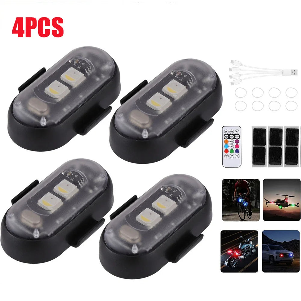 For Motorcycle 4PCS Atmospher Wireless Strobe Colors Warning