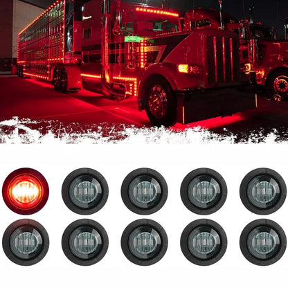 For Trailer Fuleem 10PCS Bullet Round Smoked Red Side Marker
