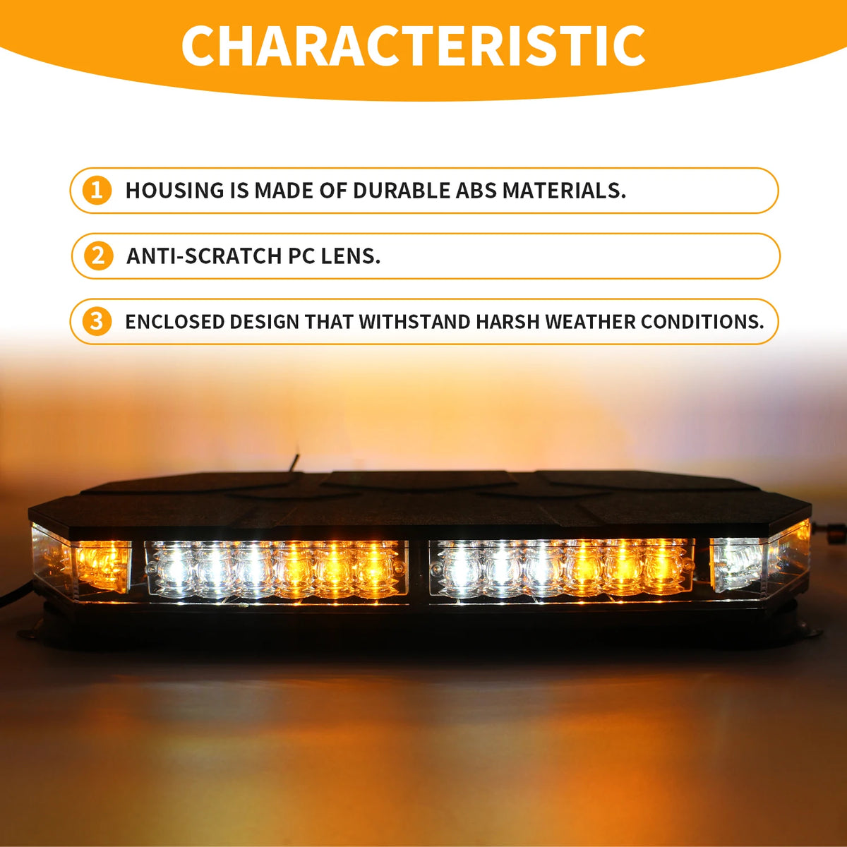 Digital Control Amber White MINI Bar Magnetic Strobe Warning