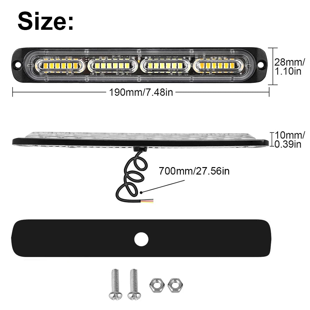 24 Strobe Bar Amber Grille Flash Side Taillight Beacon