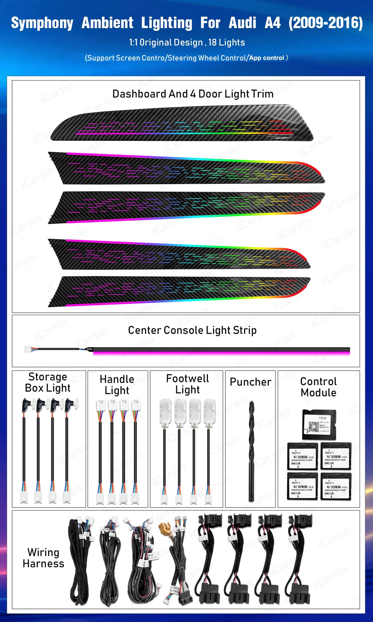 For Audi A4 B8 2009 - Colors Dynamic Ambient 2016 Interior