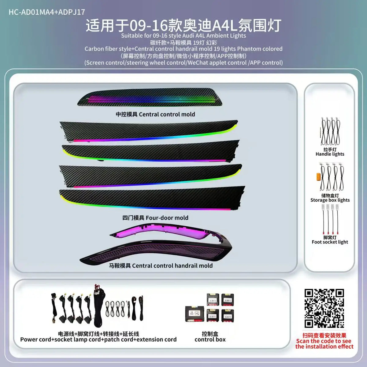 For Audi A4 S4 B8 2009-2016 21-color Dashboard Ambient Door