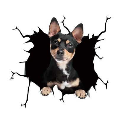 Stickers Motorcycle Puppy Broken Window 3D Simulation French