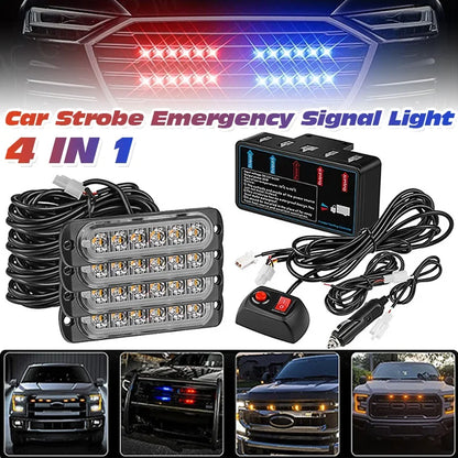 12V 24V Front Grille Strobe Warning Brightness Red Blue