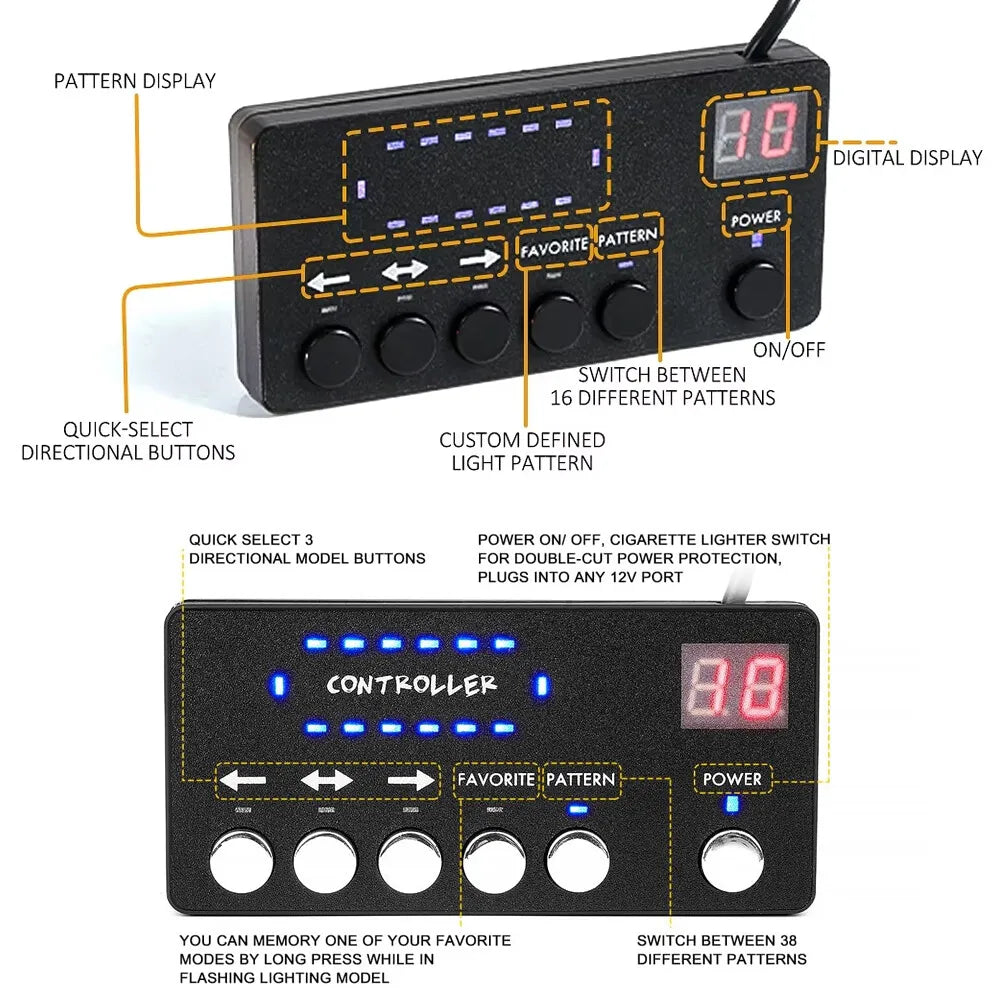 Amber Magnetic Rooftop Strobe Beacon Controller Warning Flashing