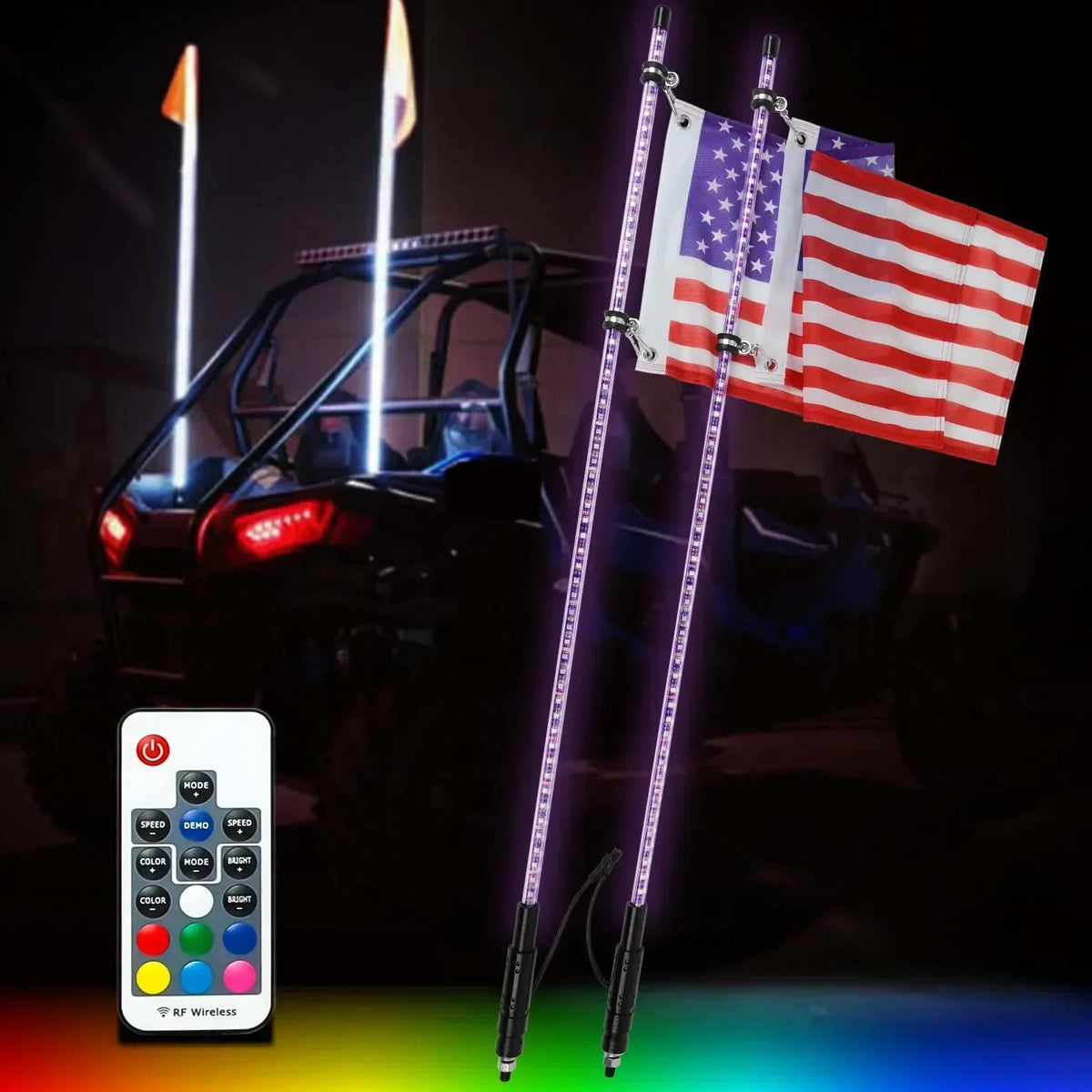 1PC 4FT RGB Flagpole Adjustable ATV off-road Brake Remote