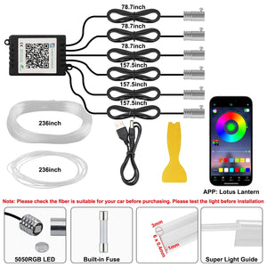 RGB LED Car Ambient Light Kit 6 in 1 Fiber Optic Interior Strip with APP Remote Control Music Sync Neon Mood Dashboard F