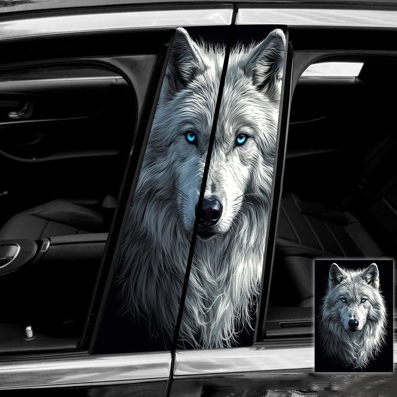 2PCS Wolf Sticker b-pillar Vinyl Decal Animal Door Post