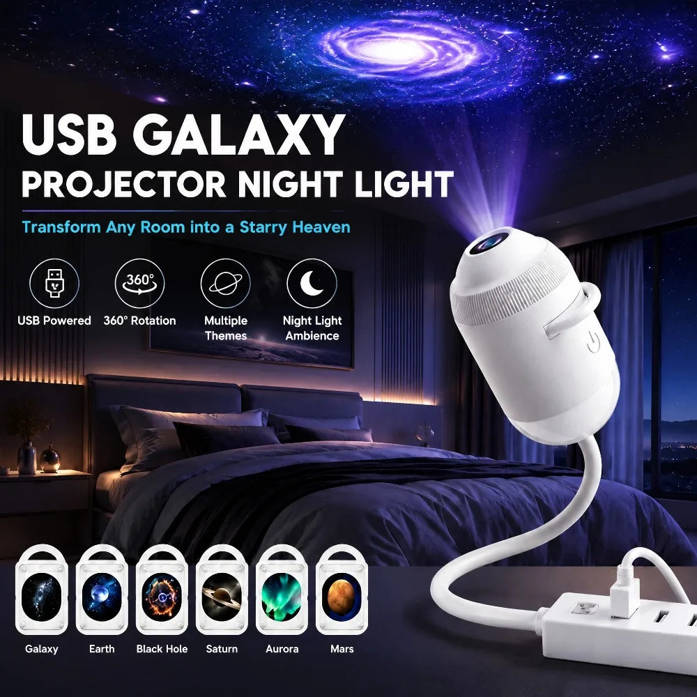USB Starry Sky Projector Adjustable Angle Ambient Decor Interior