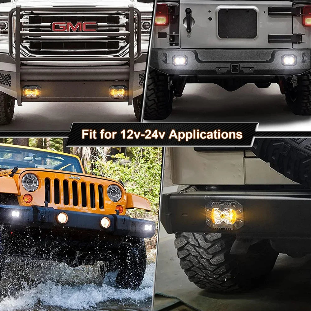 For Off Road Jeep 2PCS Front Rear Flush Mount Pods Driving Lamps
