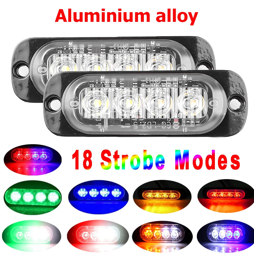 2PCS 4LED Strobe Warning Grill Flashing Breakdown Emergency Truck