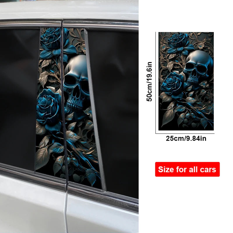 2PCS Skull Rose b-pillar Decal Vinyl Waterproof Covering