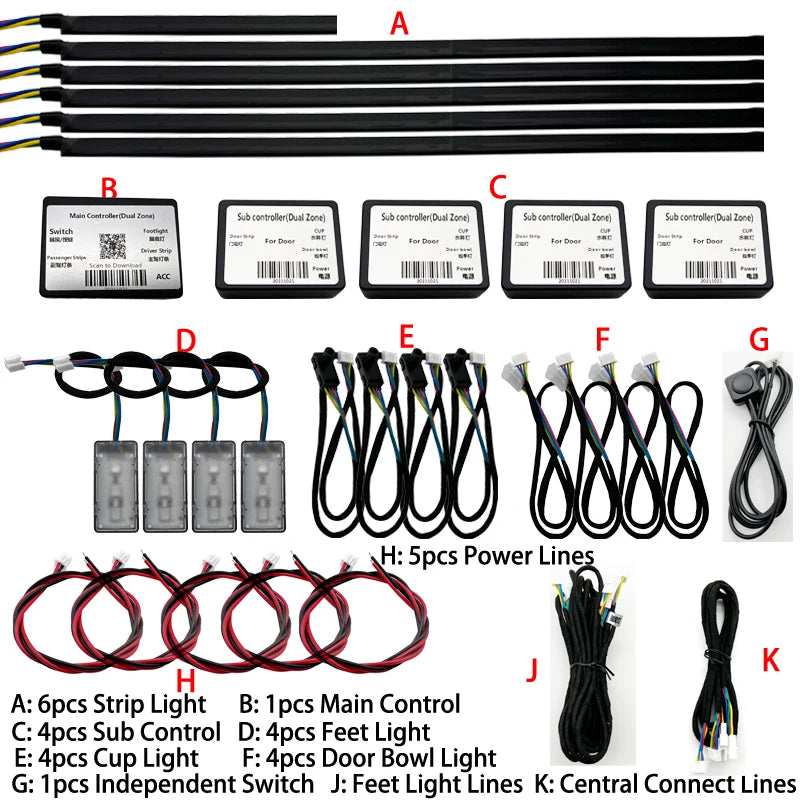 In RGB Dual Zone Atmosphere Interior Acrylic Strip Backlight