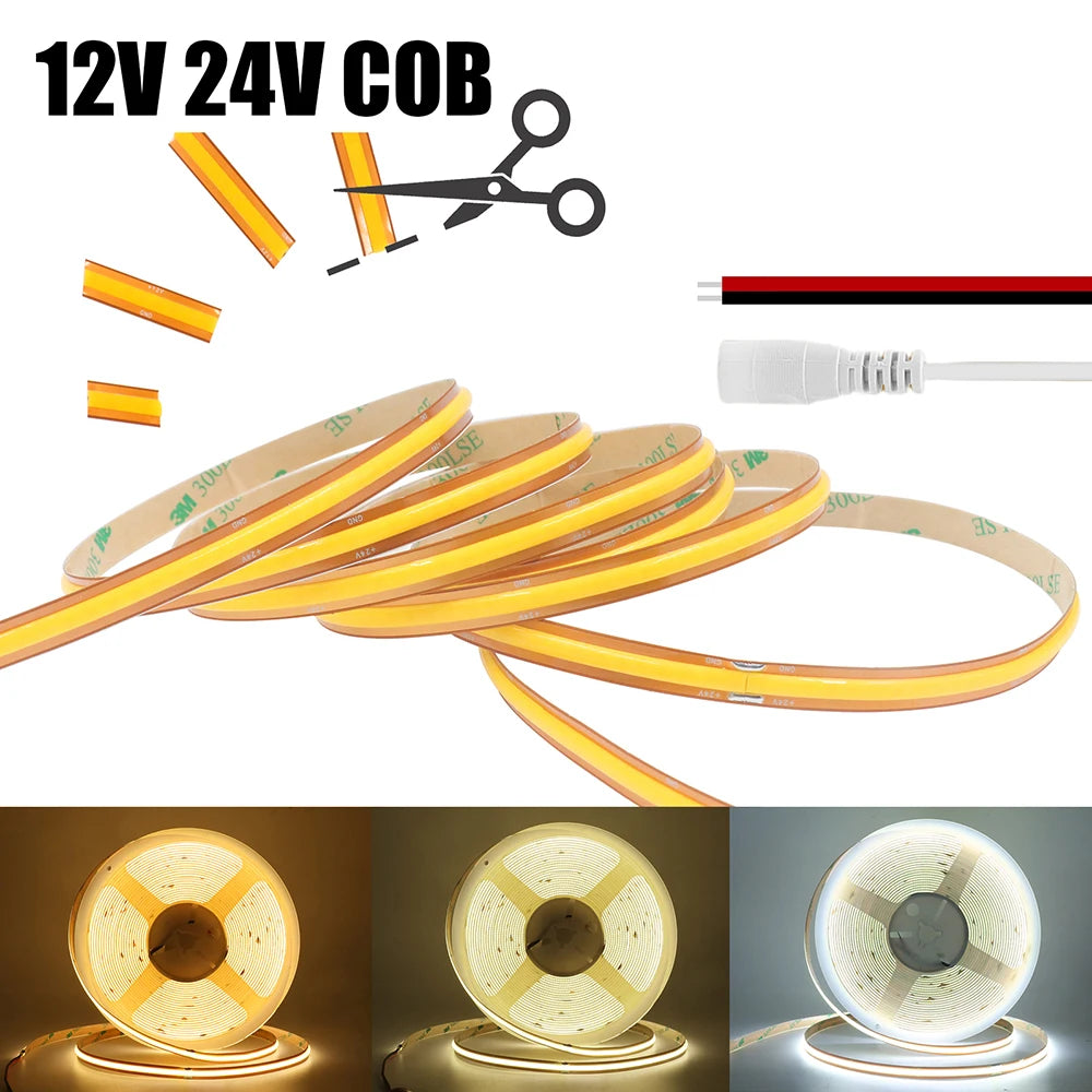 12V 24V Cob Strip Cut 528 720 Leds Flexible