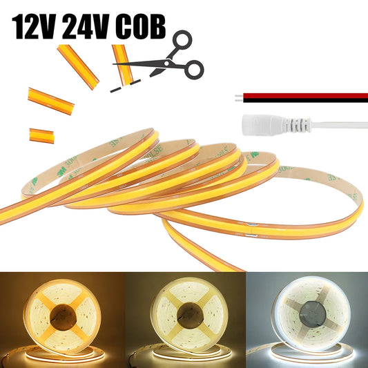 12V 24V Cob Strip Cut 528 720 Leds Flexible