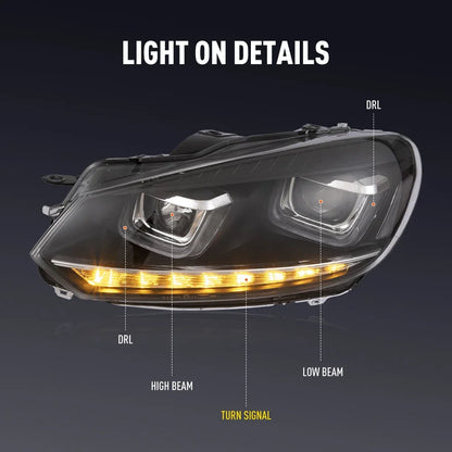 For VW Golf6 MK6 2010-2014 LED 2PCS Head Headlight Drl Daytime