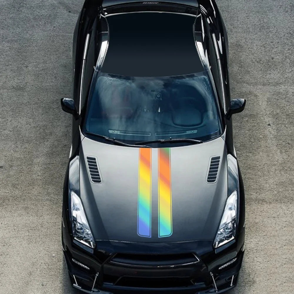2PCS Sports Racing Engine Hood Stripe Sticker Waterproof Pvc