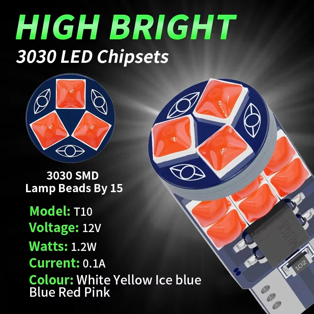 100X T10 15SMD Bulb W5W 194 Super Bright 3030