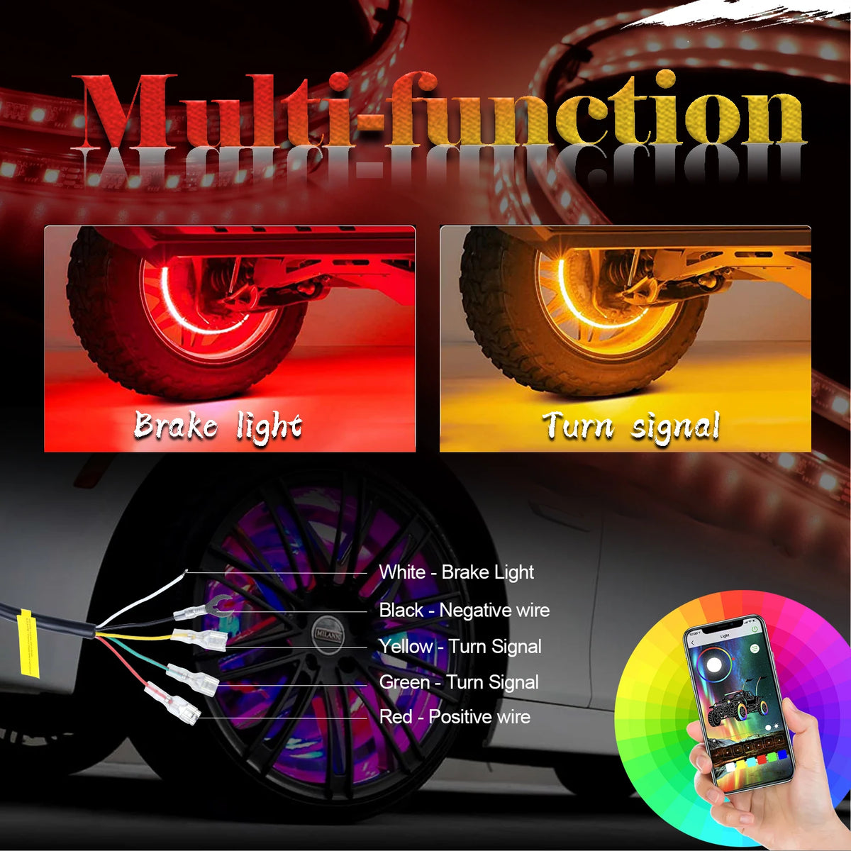 For Jeep Wrangler RGB Smd Color Wheel Rim APP Control Waterproof