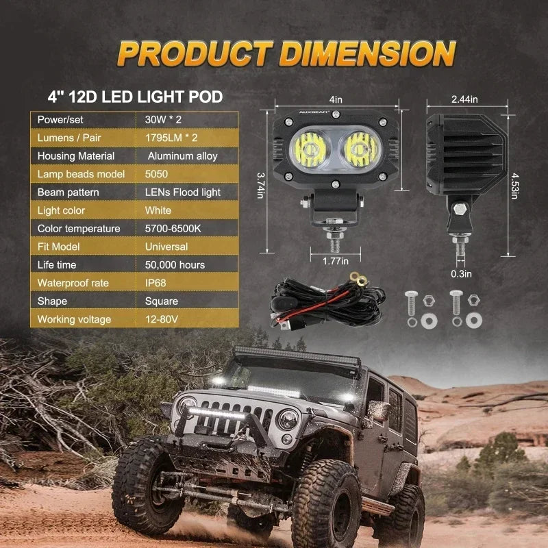 For Jeep Wrangler Auxbeam Inch Pods Auxiliary Work Spot Flood