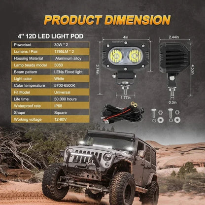 For Jeep Wrangler Auxbeam Inch Pods Auxiliary Work Spot Flood