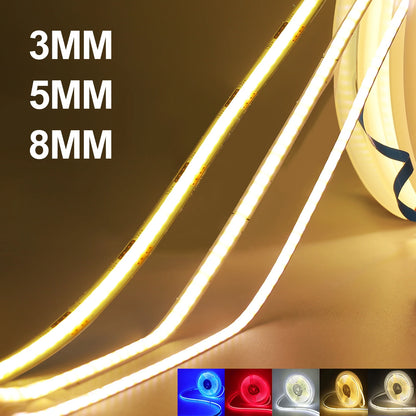 3MM 5MM 8MM Width Cob Strip 5V 12V 24V