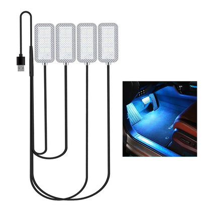 4PCS Ambient Kit USB Cigarette Lighter Powered Footwell Interior