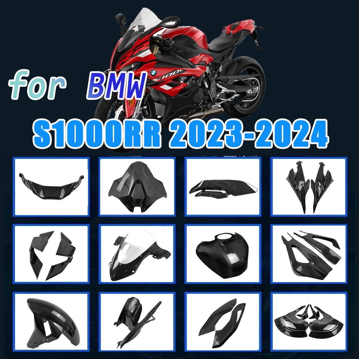 For BMW S1000RR 2023 2024 Motorcycle 3K Dry Carbon Fiber Fender
