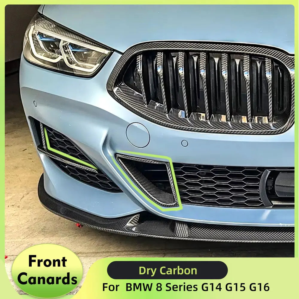 For BMW 8 Series G14 G15 Prepreg Dry Carbon Front Bumper Canards