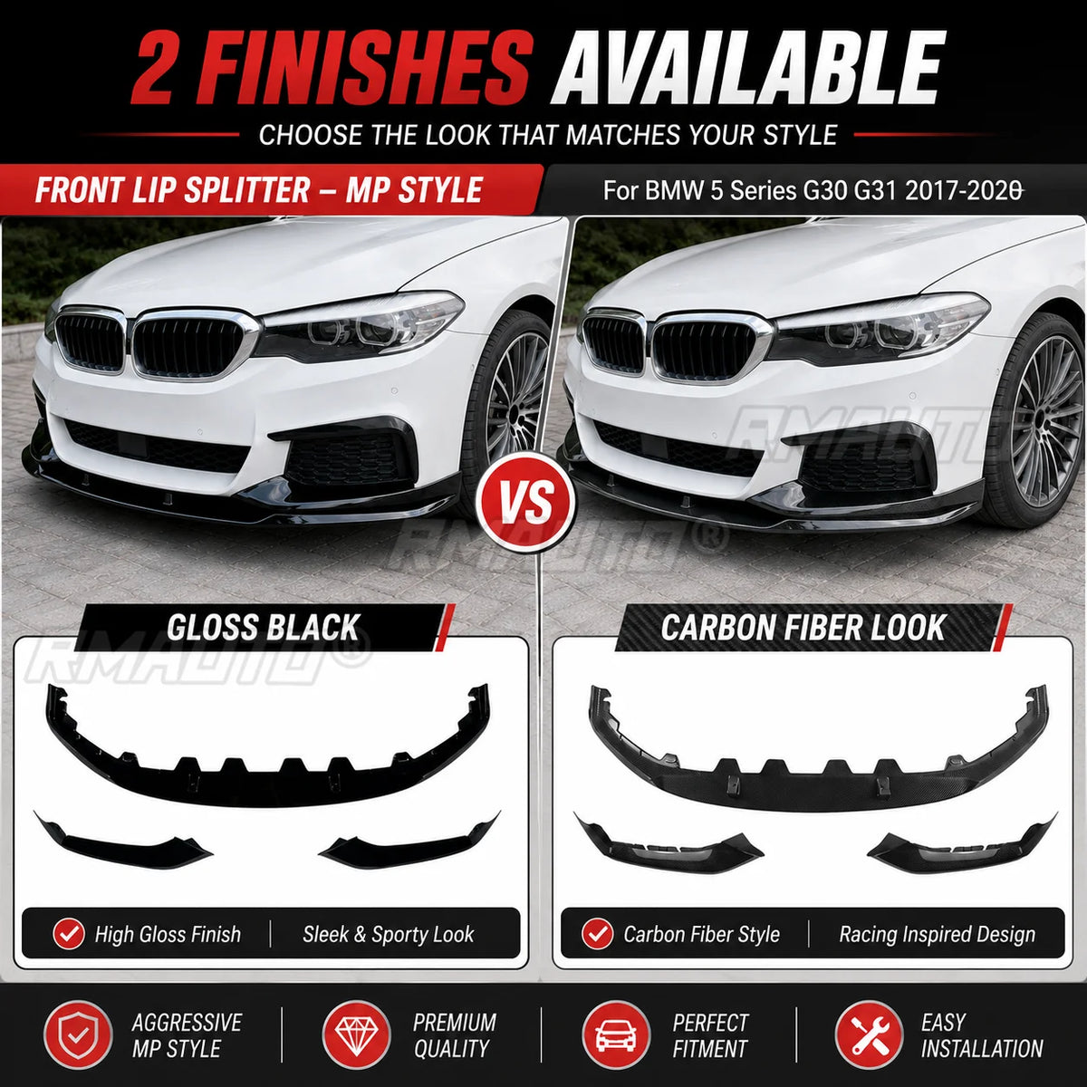 For BMW 5 Series G30 G31 Mp Front Lip Splitter Bumper Spoiler